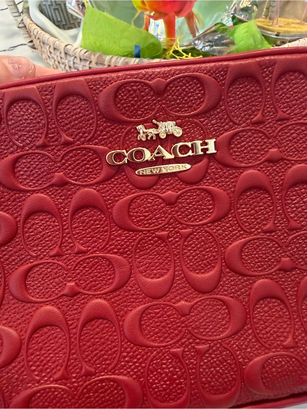 Coach Red Signature Embossed Crossbody Bag - Picture 6 of 16